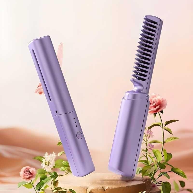 Cordless Mini Hair Straightener Comb – Quick Smooth & Frizz-Free Hair