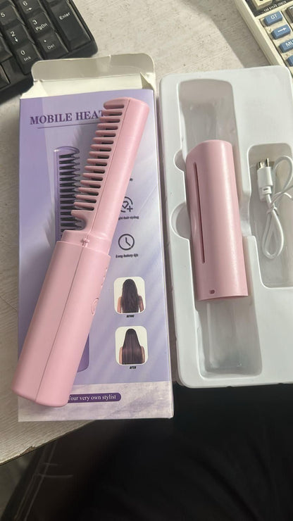 Cordless Mini Hair Straightener Comb – Quick Smooth & Frizz-Free Hair